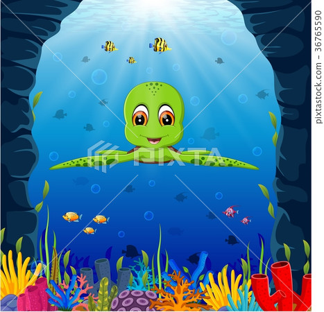 Cartoon turtle underwater 36765590