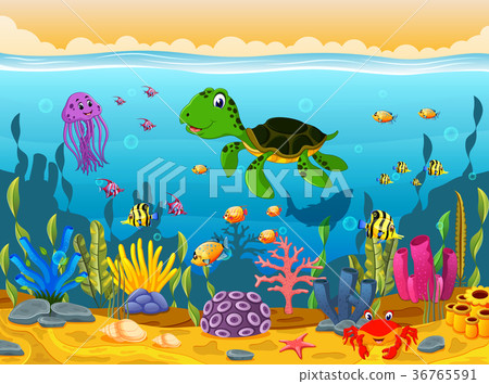 Cartoon turtle underwater 36765591