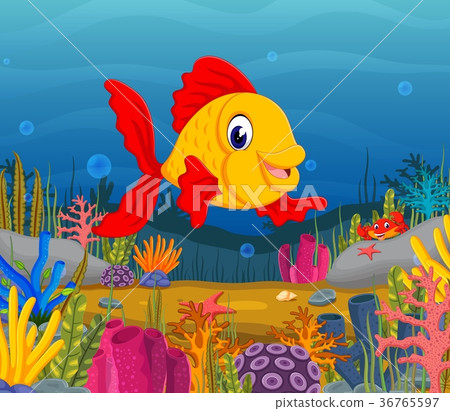 插圖素材: cute fish cartoon in the sea