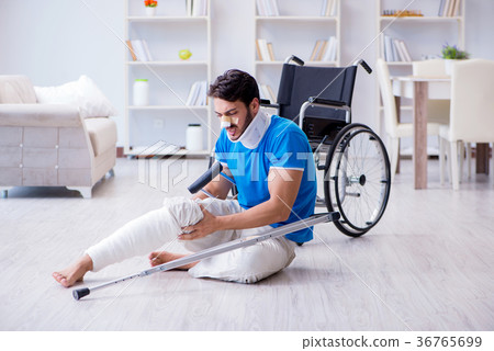 Injured young man recovering at home Injured young man recovering at home 36765699