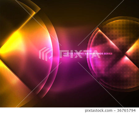 Circular glowing neon shapes, techno background Circular glowing neon shapes, techno background 36765794