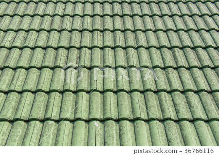 old green tiles roof texture for background 36766116