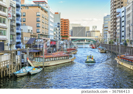 Shipyard and houseboat in Tokyo, Asakusabashi, Kanda River 36766413