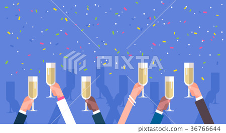 Group Of Business Man Hands Holding Champagne 36766644