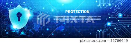 Protection Shield Blue Polygons Over Circuit - Stock Illustration ...