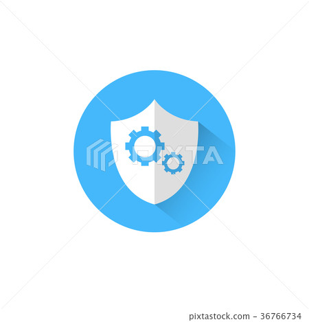 Shield With Cog Wheel Icon Blue Round On White 36766734
