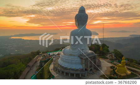 aerial view sunrise in front of Phuket big Buddha aerial view sunrise in front of Phuket big Buddha 36768200