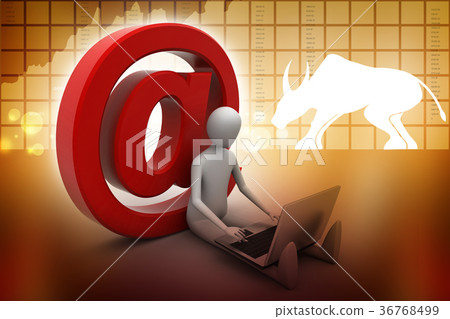 Man working laptop with e-mail symbol Man working laptop with e-mail symbol 36768499