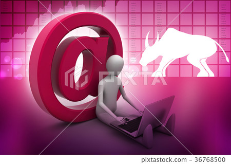 Man working laptop with e-mail symbol Man working laptop with e-mail symbol 36768500