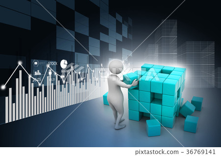 3d people - man, person pushing a cube 36769141