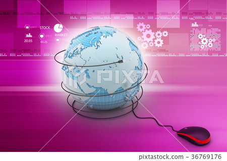 internet 3d concept - computer mouse with globe internet 3d concept - computer mouse with globe 36769176