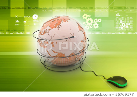internet 3d concept - computer mouse with globe 36769177