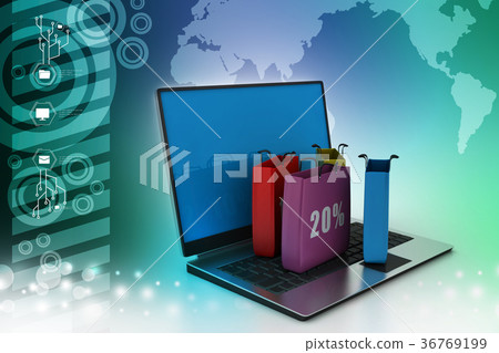 shopping bags and a laptop shopping bags and a laptop 36769199