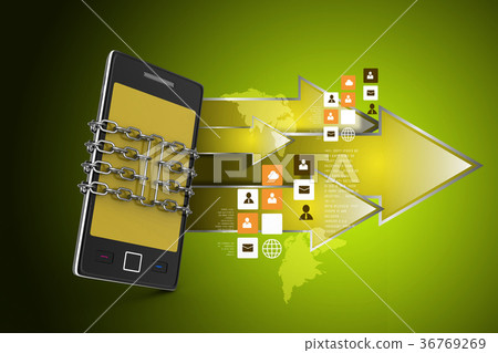Smart phone with chain, safety concept Smart phone with chain, safety concept 36769269