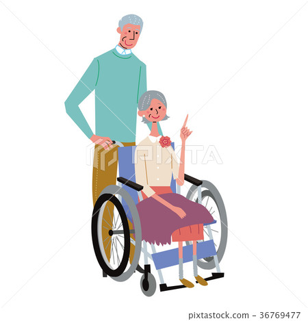 Senior couple wheelchair illustration - Stock Illustration [36769477 ...