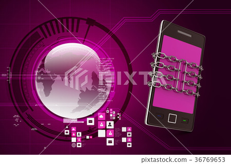 Smart phone with chain, safety concept Smart phone with chain, safety concept 36769653