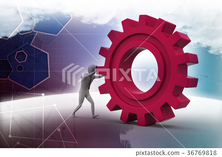 3d man pushing the gear 3d man pushing the gear 36769818