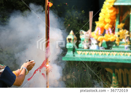 Asian people pay respect to shrine,spirit worship Asian people pay respect to shrine,spirit worship 36772019