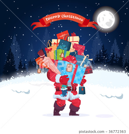 Santa Holding Stack Of Present Boxes Merry 36772363