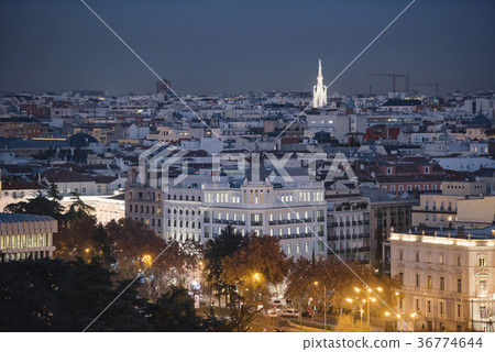 Panoramic aerial view of Madrid, Spain at night. 36774644