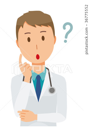 Young male doctor in white coat is thinking Young male doctor in white coat is thinking 36775552