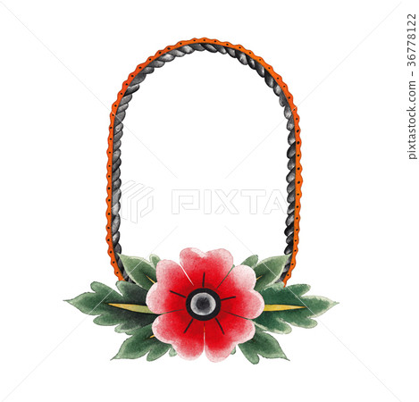 Watercolor old school frame and floral decorations 36778122