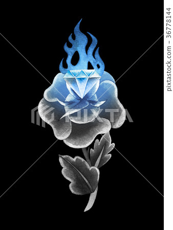 Watercolor flower and flaming gem Watercolor flower and flaming gem 36778144