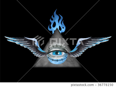 Watercolor winged all-seeing eye with falming Watercolor winged all-seeing eye with falming 36778150