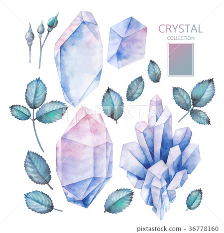 Watercolor crystals and leaves 36778160