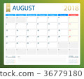 AUGUST 2018, illustration vector calendar or desk 36779180