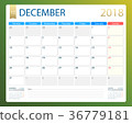 DECEMBER 2018, illustration vector calendar or 36779181