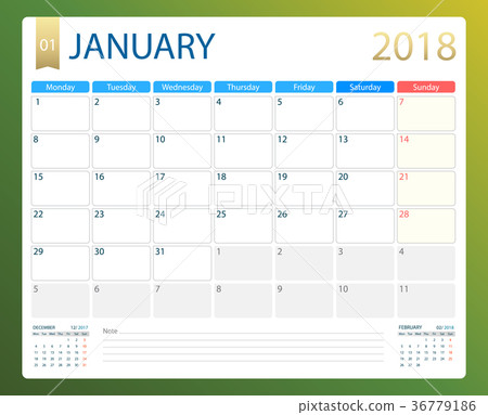 JANUARY 2018, illustration vector calendar or desk JANUARY 2018, illustration vector calendar or desk 36779186