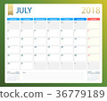 JULY 2018, illustration vector calendar or desk 36779189