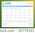 JUNE 2018, illustration vector calendar or desk 36779191