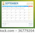 SEPTEMBER 2018, illustration vector calendar or 36779204