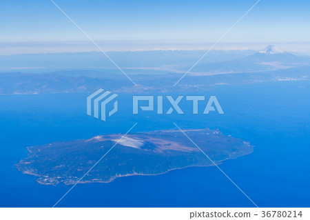 Izu Oshima and Mt. Fuji aerial view 36780214
