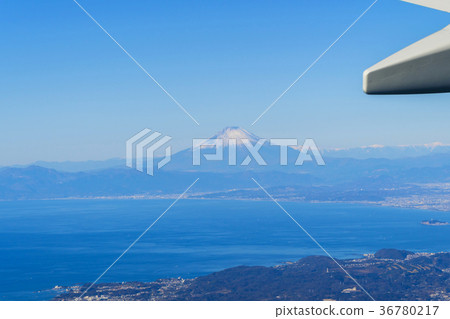 Aerial view of Mount Fuji from above Miura Peninsula Aerial view of Mount Fuji from above Miura Peninsula 36780217