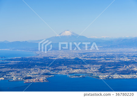 Aerial view of Mt. Fuji from above Yokohama City 36780220