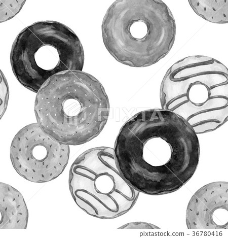 Watercolor tasty donuts vector pattern - Stock Illustration [36780416 ...