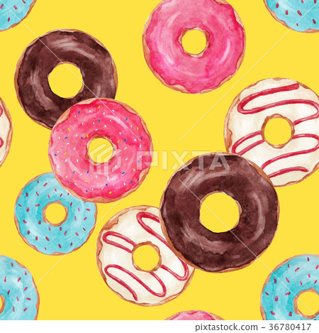 Watercolor tasty donuts vector pattern - Stock Illustration [36780417 ...