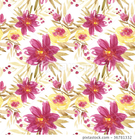 Seamless summer pattern with watercolor flowers - Stock Illustration ...