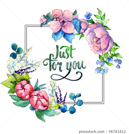 Flower composition farme in a watercolor style. Flower composition farme in a watercolor style. 36781812