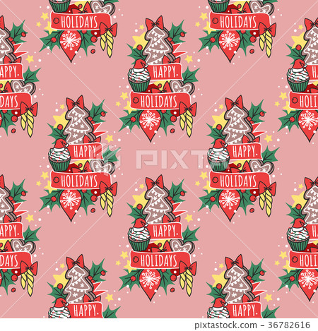 Christmas vector seamless pattern New Year hand - Stock Illustration ...