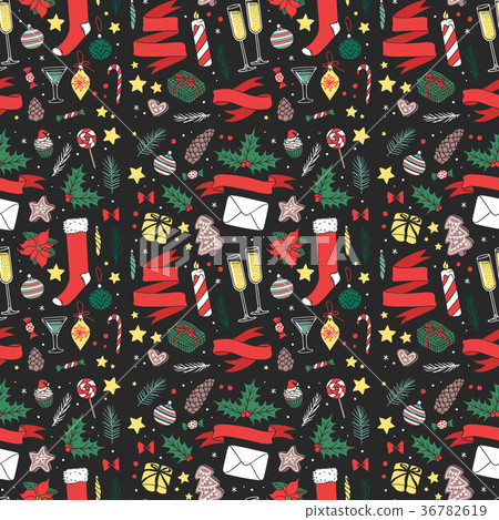 Christmas vector seamless pattern New Year hand - Stock Illustration ...