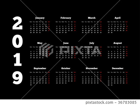 White calendar on 2019 year White calendar on 2019 year 36783085