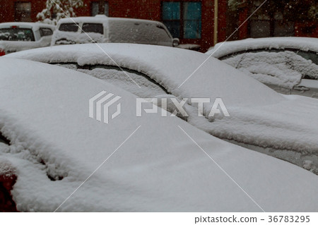 Windshield wipers of an snow covered car after Windshield wipers of an snow covered car after 36783295