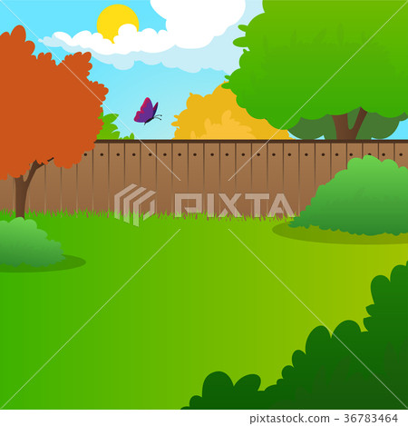 Cartoon backyard landscape with green meadow 36783464