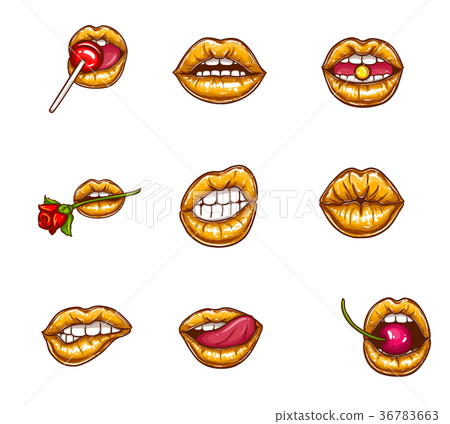 Pop art sexy female lips, vector clipart 36783663