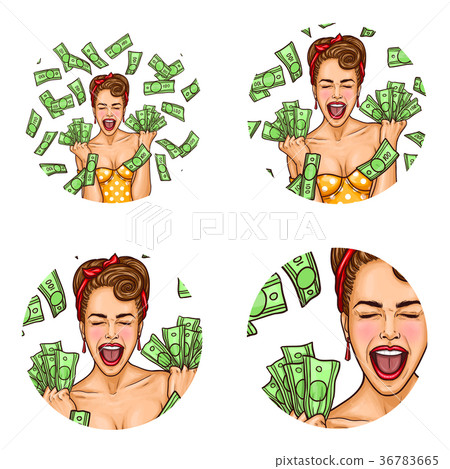 Pop art vector set of female round avatars Pop art vector set of female round avatars 36783665