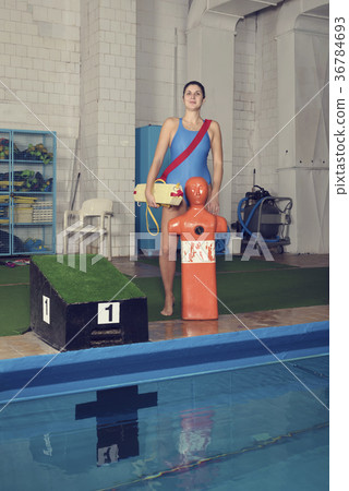 One Trainer at School Pool with Training Dummy One Trainer at School Pool with Training Dummy 36784693